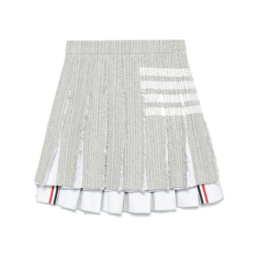 THOM BROWNE Pleated Tweed Skirt with Striped Underlayer Women GREY Skirts